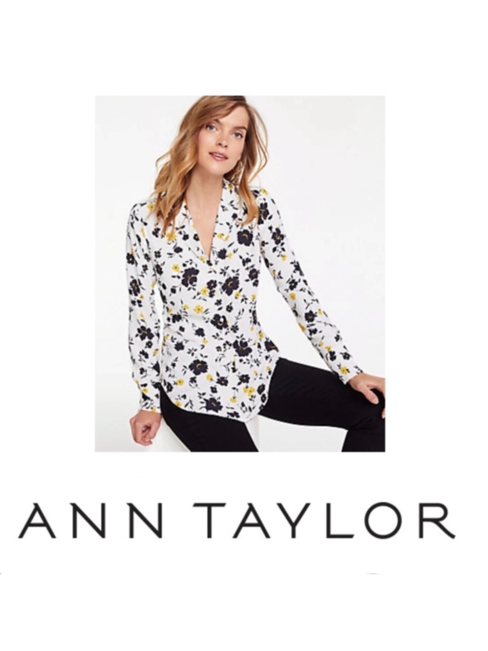 Floral Winter White Button Up Polyester Blouse
